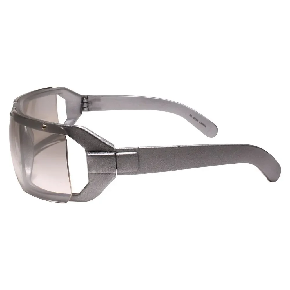 Unique Retro Futuristic Novelty 90s Wrap Around Silver Rectangle Sunglasses